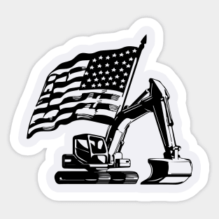 Excavator Design with American Flag Sticker